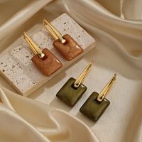 1 Pair Retro Square Plating Metal Artificial Gemstones Copper 18k Gold Plated Ear Studs main image 2