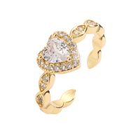 Luxurious Heart Shape Copper Plating Inlay Zircon Gold Plated Open Rings main image 4
