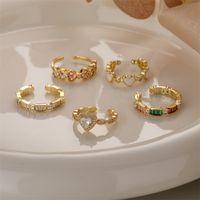 Luxurious Heart Shape Copper Plating Inlay Zircon Gold Plated Open Rings main image 1