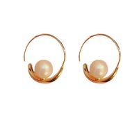 1 Paire Dame Cercle Placage Incruster Alliage Perles Artificielles Plaqué Or Des Boucles D'oreilles main image 2