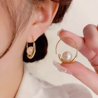 1 Paire Dame Cercle Placage Incruster Alliage Perles Artificielles Plaqué Or Des Boucles D'oreilles main image 5
