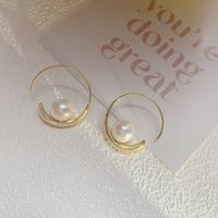 1 Paire Dame Cercle Placage Incruster Alliage Perles Artificielles Plaqué Or Des Boucles D'oreilles main image 4
