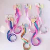 Children's Colorful Unicorn Wig Gradient Color Bow Wig Girls Cute Makeup Wig Hair Accessory Hairpin main image 4