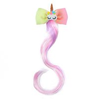 Children's Colorful Unicorn Wig Gradient Color Bow Wig Girls Cute Makeup Wig Hair Accessory Hairpin sku image 1