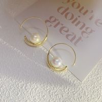 1 Paire Dame Cercle Placage Incruster Alliage Perles Artificielles Plaqué Or Des Boucles D'oreilles sku image 1