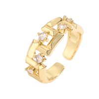 Luxurious Irregular Copper Plating Inlay Zircon Gold Plated Open Rings main image 6