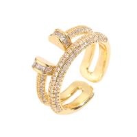 Luxurious Irregular Copper Plating Inlay Zircon Gold Plated Open Rings main image 5