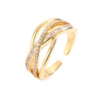 Luxurious Irregular Copper Plating Inlay Zircon Gold Plated Open Rings main image 3