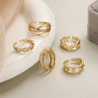 Luxurious Irregular Copper Plating Inlay Zircon Gold Plated Open Rings main image 1