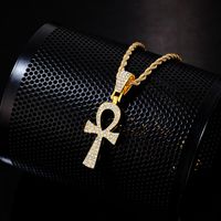 Wholesale Hip-Hop Vintage Style Rock Cross 304 Stainless Steel Copper Plating Inlay Zircon Pendant Necklace main image 2