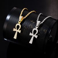Wholesale Hip-Hop Vintage Style Rock Cross 304 Stainless Steel Copper Plating Inlay Zircon Pendant Necklace main image 4