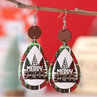 Wholesale Jewelry Christmas Christmas Tree Letter Pu Leather Printing Drop Earrings sku image 1