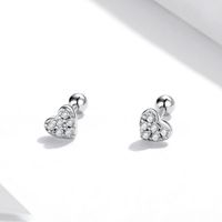 1 Pair Simple Style Heart Shape Inlay Sterling Silver Zircon Ear Studs main image 3