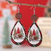 Wholesale Jewelry Casual Christmas Tree Letter Pu Leather Printing Drop Earrings sku image 1