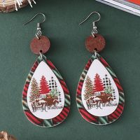 Wholesale Jewelry Casual Christmas Tree Letter Pu Leather Printing Drop Earrings main image 4