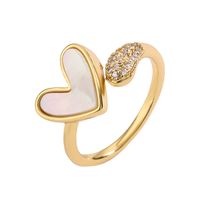 Luxurious Heart Shape Copper Plating Inlay Shell Zircon Gold Plated Open Rings main image 2