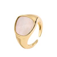 Luxurious Heart Shape Copper Plating Inlay Shell Zircon Gold Plated Open Rings sku image 6