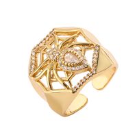 Luxuriös Herzform Kupfer Überzug Inlay Zirkon Vergoldet Offener Ring sku image 3