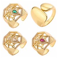 Luxurious Heart Shape Copper Plating Inlay Zircon Gold Plated Open Rings main image 6
