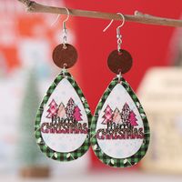 Wholesale Jewelry Christmas Christmas Tree Letter Pu Leather Printing Drop Earrings sku image 1