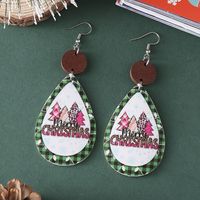 Wholesale Jewelry Christmas Christmas Tree Letter Pu Leather Printing Drop Earrings main image 5