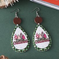 Wholesale Jewelry Christmas Christmas Tree Letter Pu Leather Printing Drop Earrings main image 4