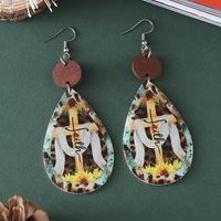 Wholesale Jewelry Vintage Style Cross Letter Leopard Pu Leather Printing Drop Earrings main image 4