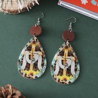 Wholesale Jewelry Vintage Style Cross Letter Leopard Pu Leather Printing Drop Earrings main image 5