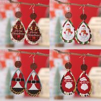 Wholesale Jewelry Christmas Santa Claus Letter Snowman Pu Leather Printing Drop Earrings main image 1