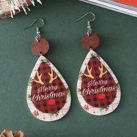 Wholesale Jewelry Christmas Santa Claus Letter Snowman Pu Leather Printing Drop Earrings main image 3