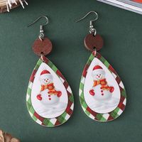 Wholesale Jewelry Christmas Santa Claus Letter Snowman Pu Leather Printing Drop Earrings main image 6