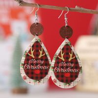 Wholesale Jewelry Christmas Santa Claus Letter Snowman Pu Leather Printing Drop Earrings sku image 1