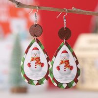 Wholesale Jewelry Christmas Santa Claus Letter Snowman Pu Leather Printing Drop Earrings sku image 2