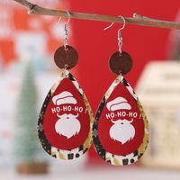 Wholesale Jewelry Christmas Santa Claus Letter Snowman Pu Leather Printing Drop Earrings sku image 4