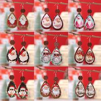 Wholesale Jewelry Cute Santa Claus Water Droplets Pu Leather Printing Drop Earrings main image 1