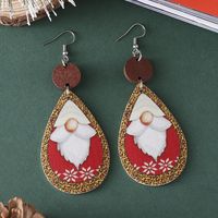 Wholesale Jewelry Cute Santa Claus Water Droplets Pu Leather Printing Drop Earrings main image 10