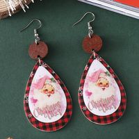 Wholesale Jewelry Cute Santa Claus Water Droplets Pu Leather Printing Drop Earrings main image 9