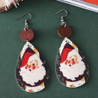 Wholesale Jewelry Cute Santa Claus Water Droplets Pu Leather Printing Drop Earrings main image 7