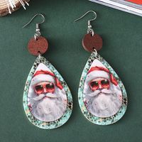 Wholesale Jewelry Cute Santa Claus Water Droplets Pu Leather Printing Drop Earrings main image 6