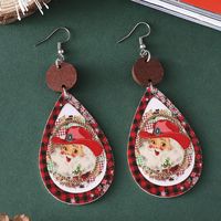Wholesale Jewelry Cute Santa Claus Water Droplets Pu Leather Printing Drop Earrings main image 5