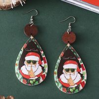 Wholesale Jewelry Cute Santa Claus Water Droplets Pu Leather Printing Drop Earrings main image 4