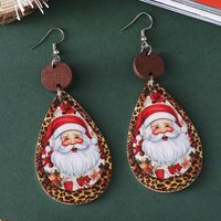 Wholesale Jewelry Cute Santa Claus Water Droplets Pu Leather Printing Drop Earrings main image 3