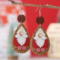 Wholesale Jewelry Cute Santa Claus Water Droplets Pu Leather Printing Drop Earrings sku image 1