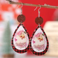 Wholesale Jewelry Cute Santa Claus Water Droplets Pu Leather Printing Drop Earrings sku image 2