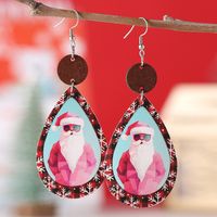 Wholesale Jewelry Cute Santa Claus Water Droplets Pu Leather Printing Drop Earrings sku image 3