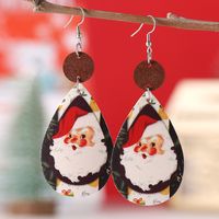 Wholesale Jewelry Cute Santa Claus Water Droplets Pu Leather Printing Drop Earrings sku image 4