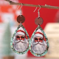Wholesale Jewelry Cute Santa Claus Water Droplets Pu Leather Printing Drop Earrings sku image 5