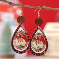 Wholesale Jewelry Cute Santa Claus Water Droplets Pu Leather Printing Drop Earrings sku image 6