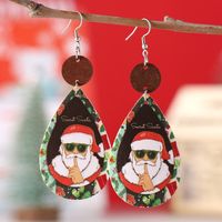 Wholesale Jewelry Cute Santa Claus Water Droplets Pu Leather Printing Drop Earrings sku image 7