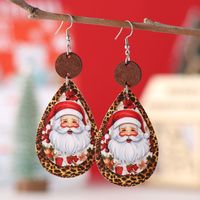 Wholesale Jewelry Cute Santa Claus Water Droplets Pu Leather Printing Drop Earrings sku image 8